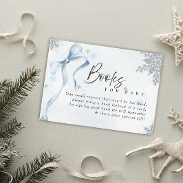 A little Snowflake Blue Bow Glitter Baby Shower Informatiekaartje