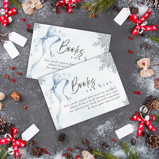 A little Snowflake Blue Bow Glitter Baby Shower Informatiekaartje