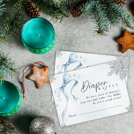 A little Snowflake Blue Bow Glitter Baby Shower Informatiekaartje