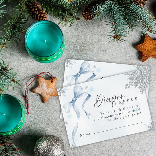 A little Snowflake Blue Bow Glitter Baby Shower Informatiekaartje