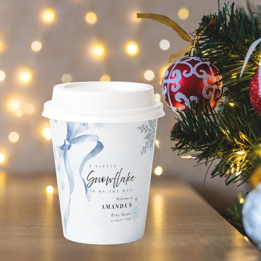 A little Snowflake Blue Bow Glitter Baby Shower Papieren Bekers