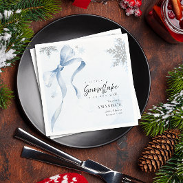 A little Snowflake Blue Bow Glitter Baby Shower Servet