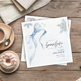 A little Snowflake Blue Bow Glitter Baby Shower Servet