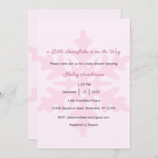 A Little Snowflake is on the Way Invitation, Baby Kaart (Voorkant / Achterkant)