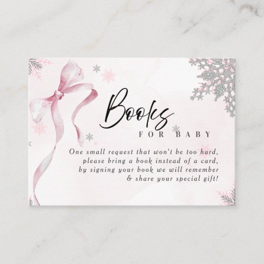 A little Snowflake Pink Bow Glitter Baby Shower Informatiekaartje (Voorkant)