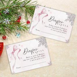 A little Snowflake Pink Bow Glitter Baby Shower Informatiekaartje