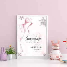A little Snowflake Pink Bow Glitter Baby Shower Poster