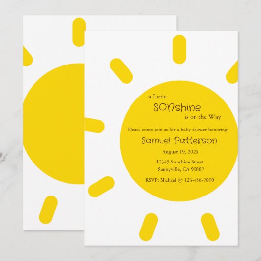 A Little Sonshine is op de weg Uitnodiging, Baby Kaart (Voorkant / Achterkant)