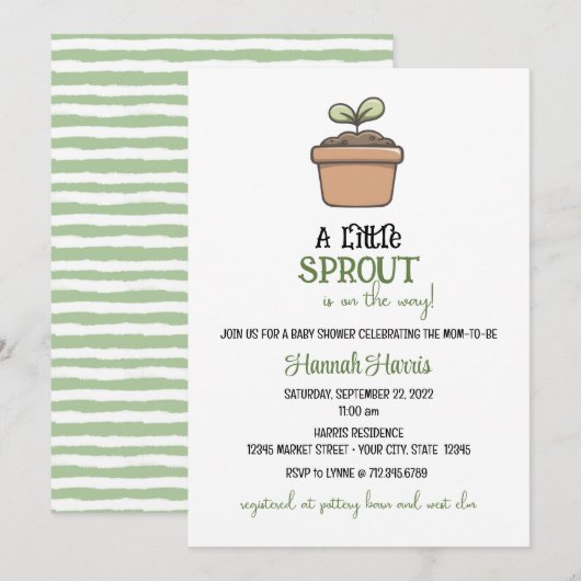 A Little Sprout on the Way Baby Shower Invitation Kaart (Voorkant / Achterkant)