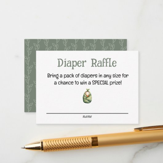 A Little Sprout on the Way Diaper Raffle Card Informatiekaartje (Voorkant / Achterkant in situ)