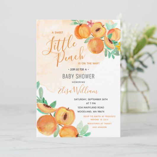 A Little Sweet Peach is onderweg naar het Baby sho Kaart (Staand voorkant)