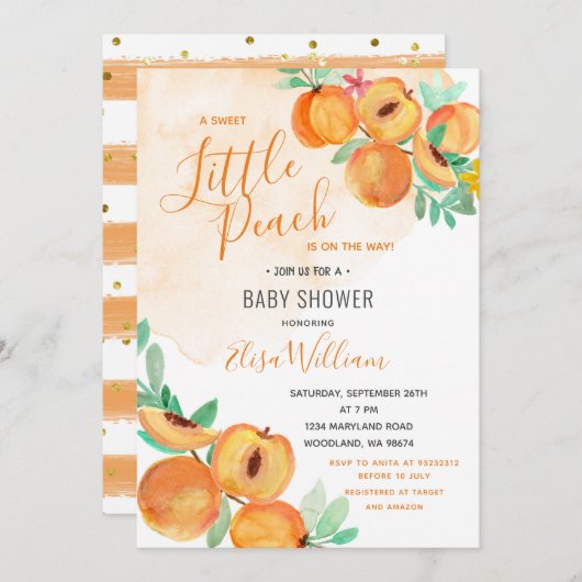 A Little Sweet Peach is onderweg naar het Baby sho Kaart (Voorkant / Achterkant)