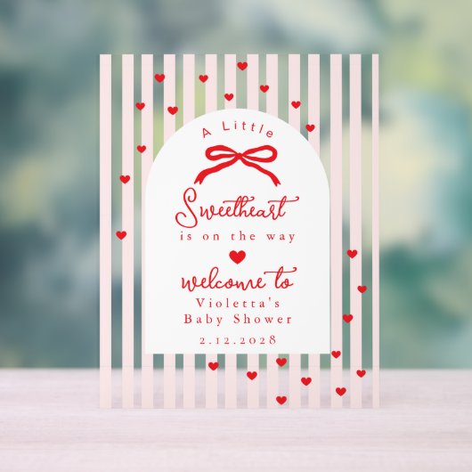 A Little Sweetheart Baby Shower Bow Welcome Acryl Bord (Neutraal)