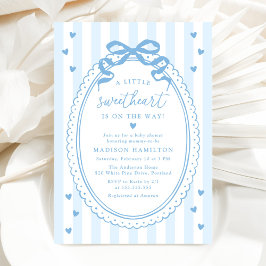A Little Sweetheart Blue Bow Baby Shower Kaart