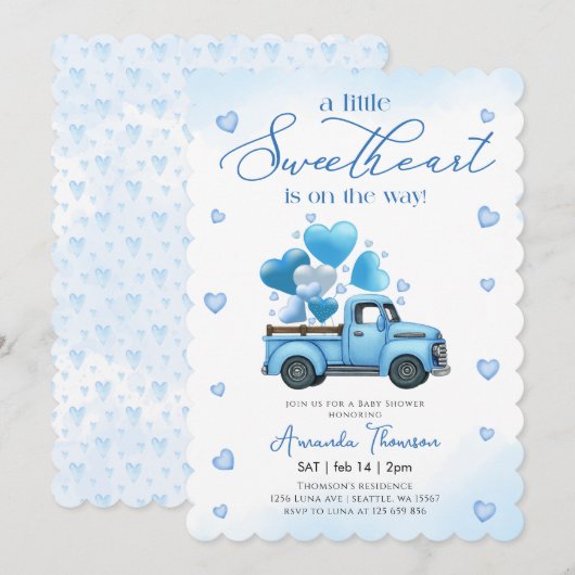A little Sweetheart blue Truck Baby Shower Kaart (Voorkant / Achterkant)