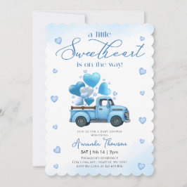 A little Sweetheart blue Truck Baby Shower Kaart