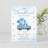 A little Sweetheart blue Truck Baby Shower Kaart (Staand voorkant)