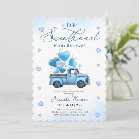 A little Sweetheart blue Truck Baby Shower Kaart (Staand voorkant)