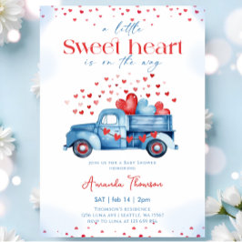 A little Sweetheart blue Truck Boy Baby Shower Kaart