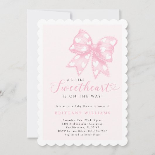 A Little Sweetheart Bow Baby shower Invitation Kaart (Voorkant)