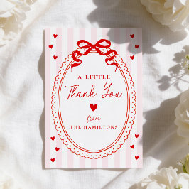 A Little Sweetheart Pink and Red Bow Baby Shower Bedankkaart