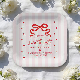 A Little Sweetheart Pink and Red Bow Baby Shower Papieren Bordje