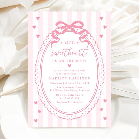 A Little Sweetheart Pink Bow Baby Shower Kaart