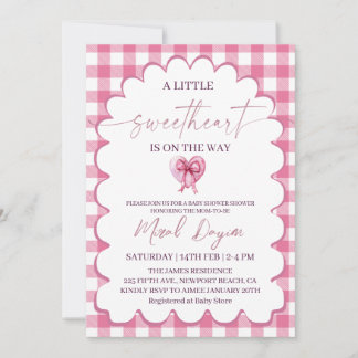 A Little Sweetheart  Pink Bow Heart Baby Shower Kaart