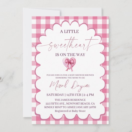 A Little Sweetheart  Pink Bow Heart Baby Shower Kaart (Voorkant)