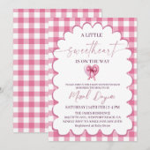A Little Sweetheart  Pink Bow Heart Baby Shower Kaart (Voorkant / Achterkant)