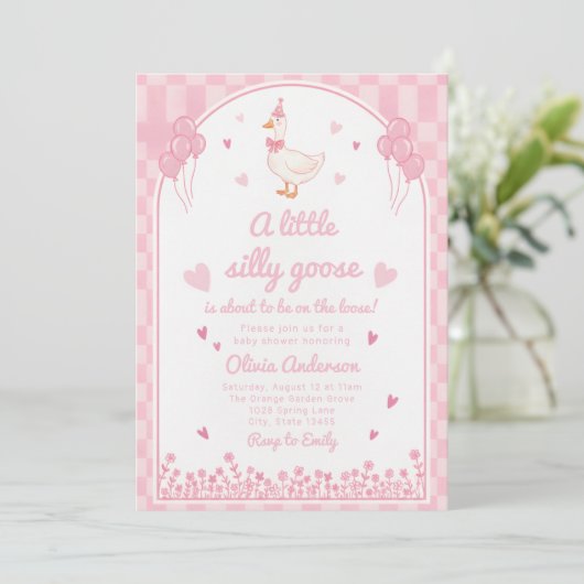 a little sweetheart pink goose gingham floral girl kaart (Staand voorkant)