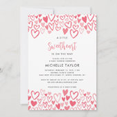 A Little Sweetheart Pink Hearts Script Baby shower Kaart (Voorkant)