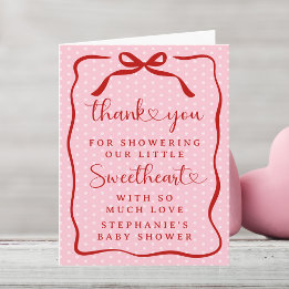 A Little Sweetheart Pink Red Bow Girl Baby Shower Bedankkaart