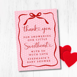 A Little Sweetheart Pink Red Bow Girl Baby Shower Bedankkaart