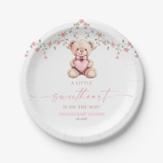 A Little Sweetheart Pink Teddy Bear Baby Shower Papieren Bordje