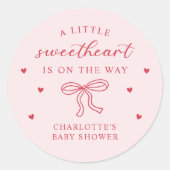 A Little Sweetheart Valentine Bow Baby Shower Ronde Sticker (Voorkant)