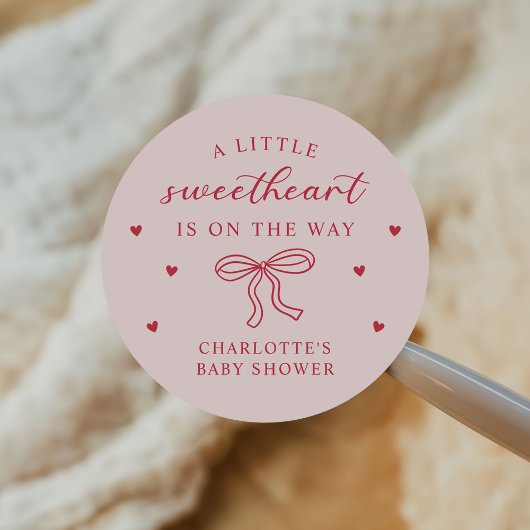 A Little Sweetheart Valentine Bow Baby Shower Ronde Sticker