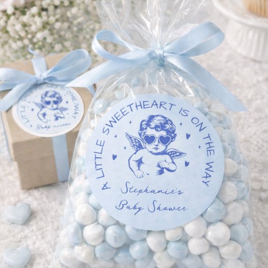 A Little Sweetheart Valentines Boy Baby Shower Ronde Sticker
