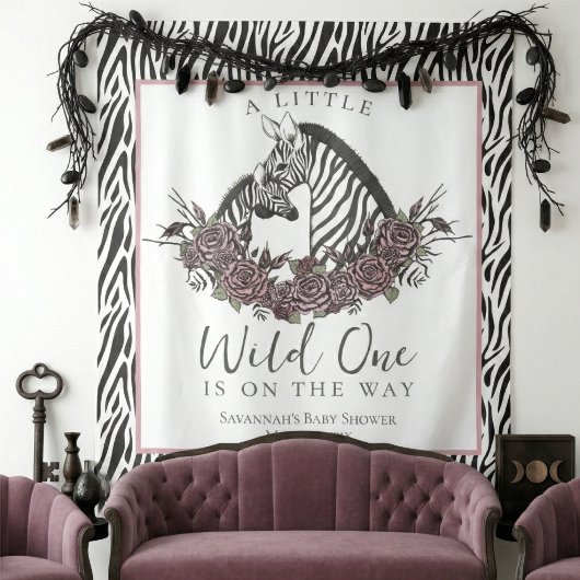 A Little Wild One Baby Zebra Print Backdrop Wandkleed
