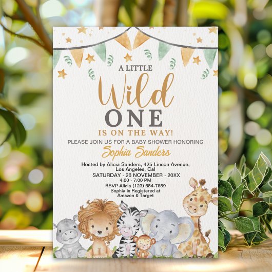 A Little Wild One Safari Animals Baby Shower Kaart