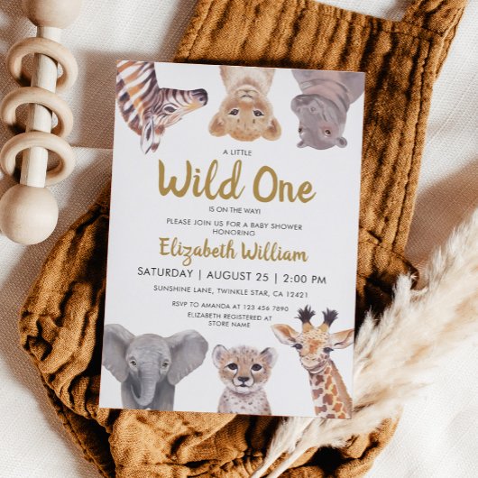 A Little Wild One Safari Baby Animals Baby shower Kaart