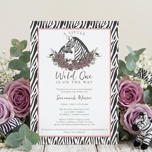 A Little Wild One Soft Gothic Zebra Baby Shower Kaart