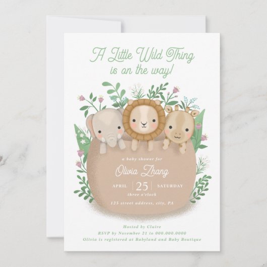 A Little Wild Thing Baby shower Invitation Kaart (Voorkant)