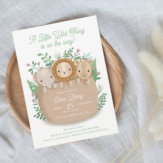 A Little Wild Thing Baby shower Invitation Kaart