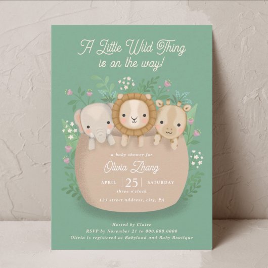 A Little Wild Thing Baby shower Invitation Kaart