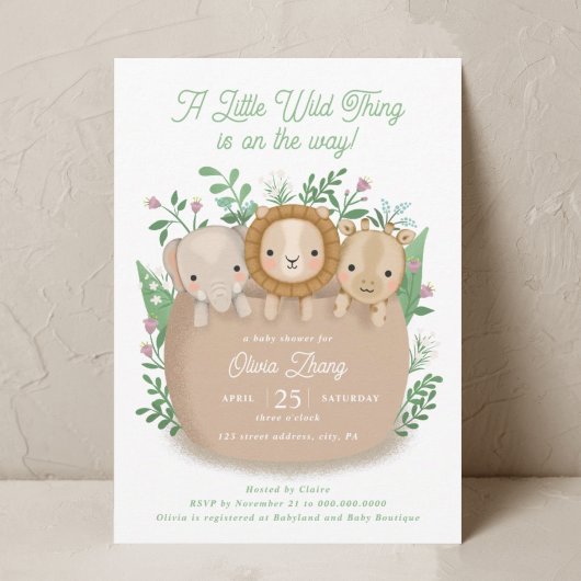 A Little Wild Thing Baby shower Invitation Kaart