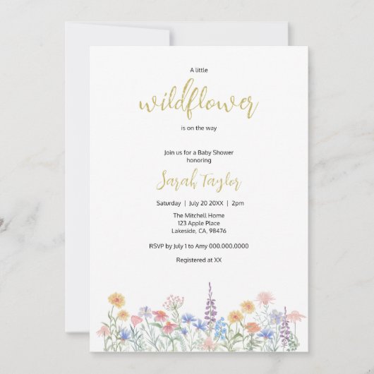 A little Wildflower Baby Shower Invitation Kaart (Voorkant)