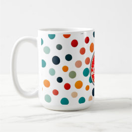 a lOVE themed mug with bright polka  Koffiemok