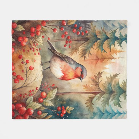 A lovely Robin in Autumn Fleece Deken (Voorkant (Horizontaal))