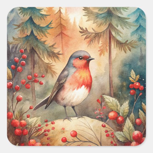 A lovely Robin in Autumn Vierkante Sticker (Voorkant)